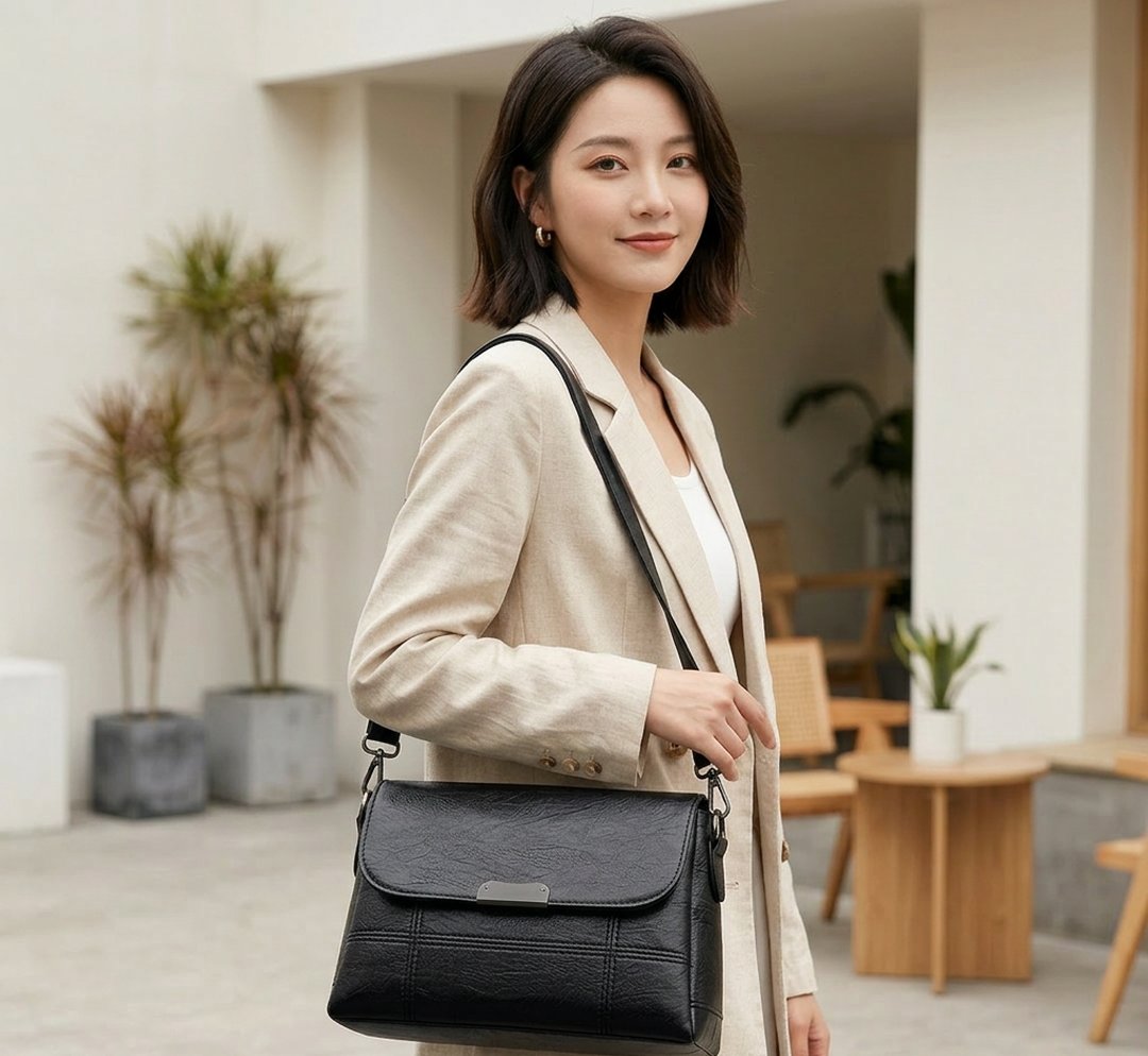 Black Korean Style Messenger Bag for Women