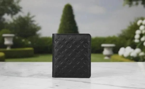 Men's Leather Bi-Fold Wallet Black Multicolor