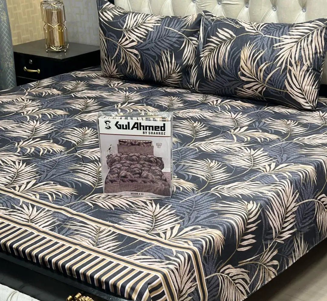 3 Pcs Cotton Printed Double Bedsheet