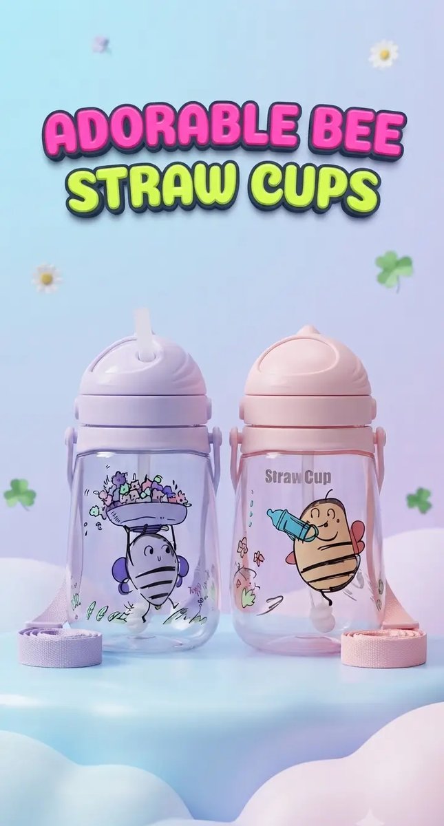 Adorable Bee Design Kids Portable Water Bottle with Strap Sipper