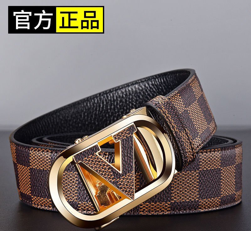 Men's Leather Belt with Gold Automatic Buckle