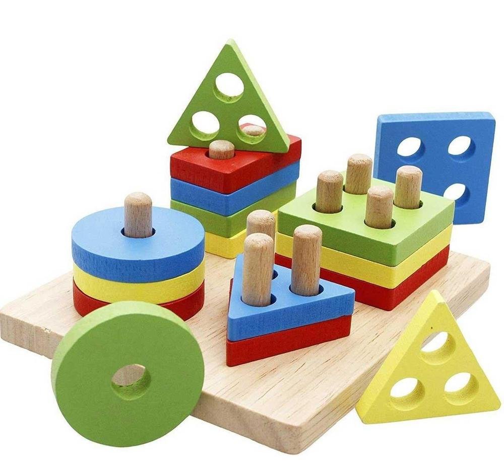 Wooden Shapes Sorter Toy for Kids Educational Play