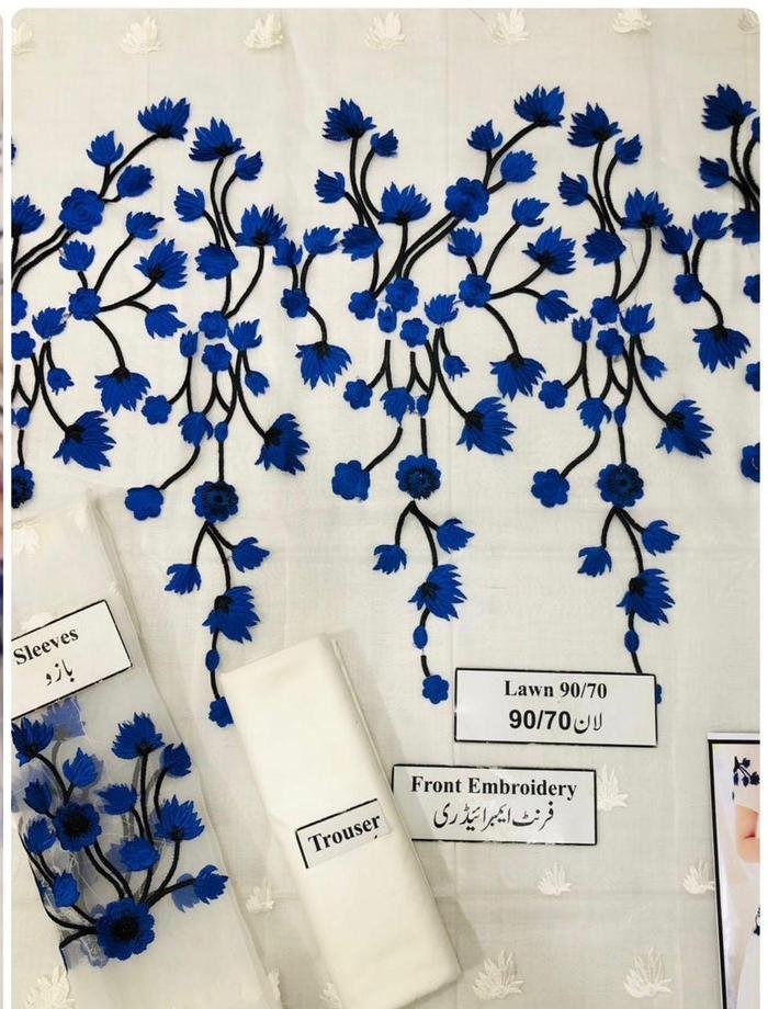 Women Organza Embroidered Suit Blue Floral Eid Wedding