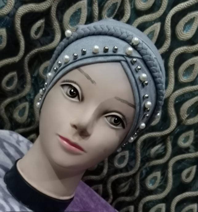 Grey Braided Pearl Hijab Cap Cotton Jersey Standard Size