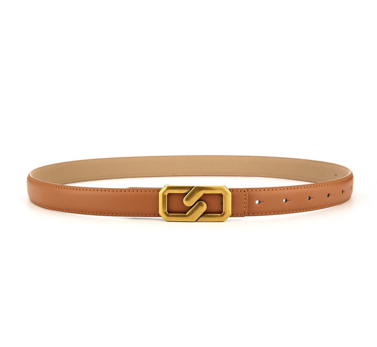 Women Genuine Leather Belt with Gold Chain Buckle