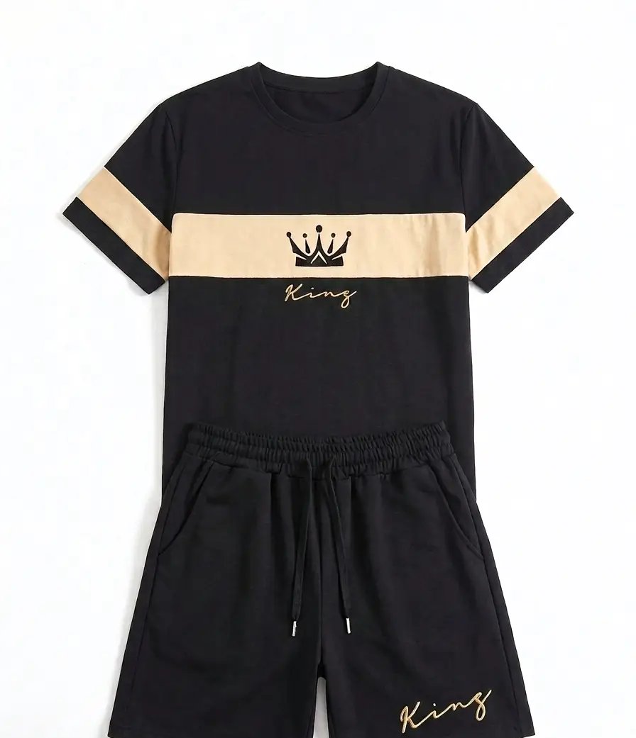 2 Pcs Polyester Printed T-Shirt & Shorts Tracksuit