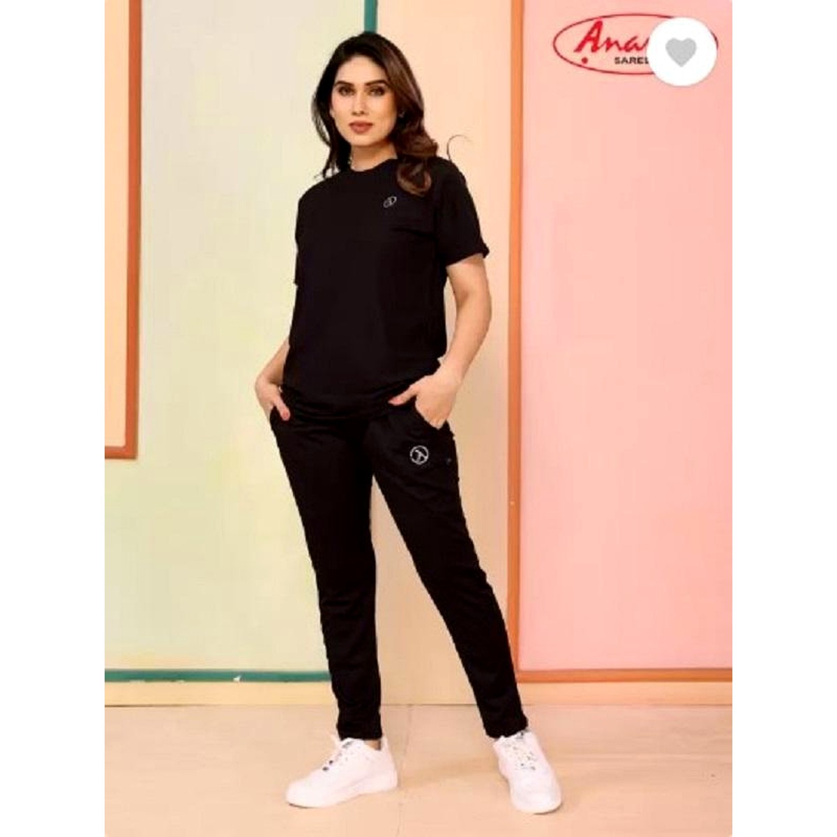 Black Printed 2-Piece Tracksuit for Women Slim Fit