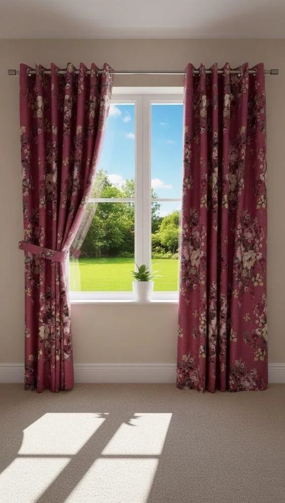 Pink Floral Curtains for Home Decor, Machine Washable, 102x60