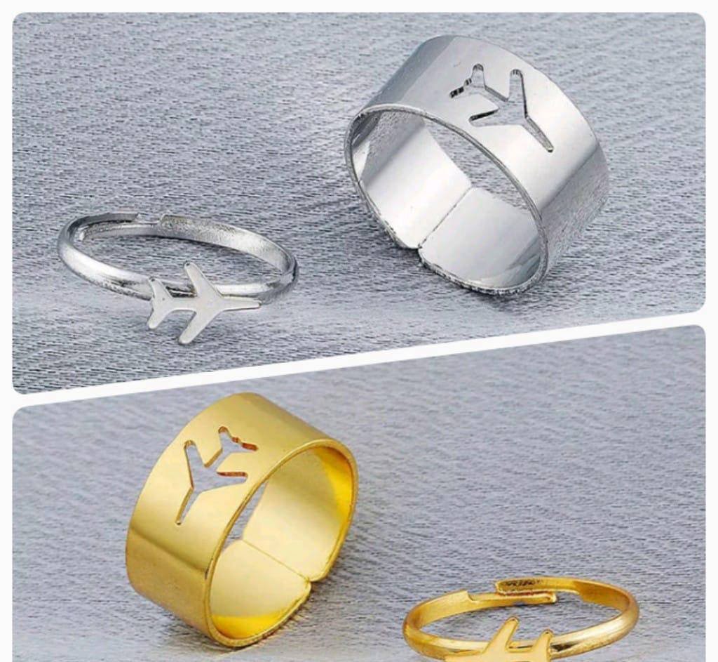 Aeroplane Rings Set of 4 Golden Silver Adjustable