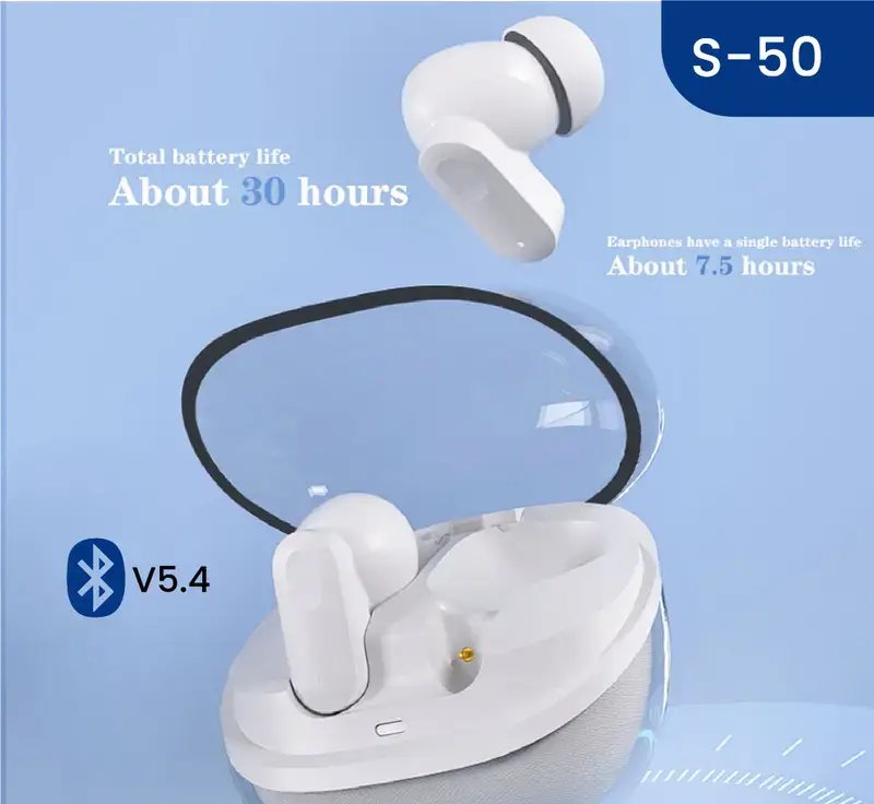 S50 TWS Wireless Bluetooth Earbuds V5.4 with Touch Control & 30H Battery