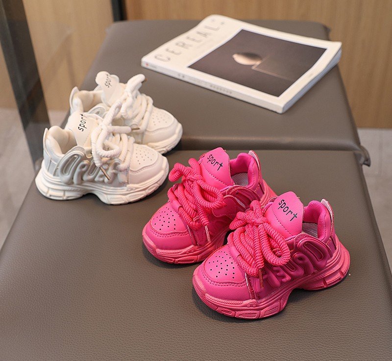 Kids Chunky Sneakers Pink White School Run Comfort