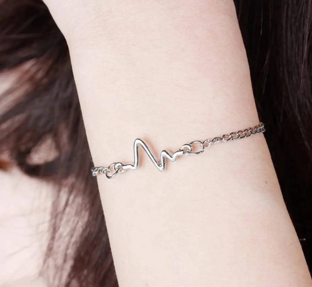 Silver Plated Heartbeat Bracelet for Women Adjustable Fit