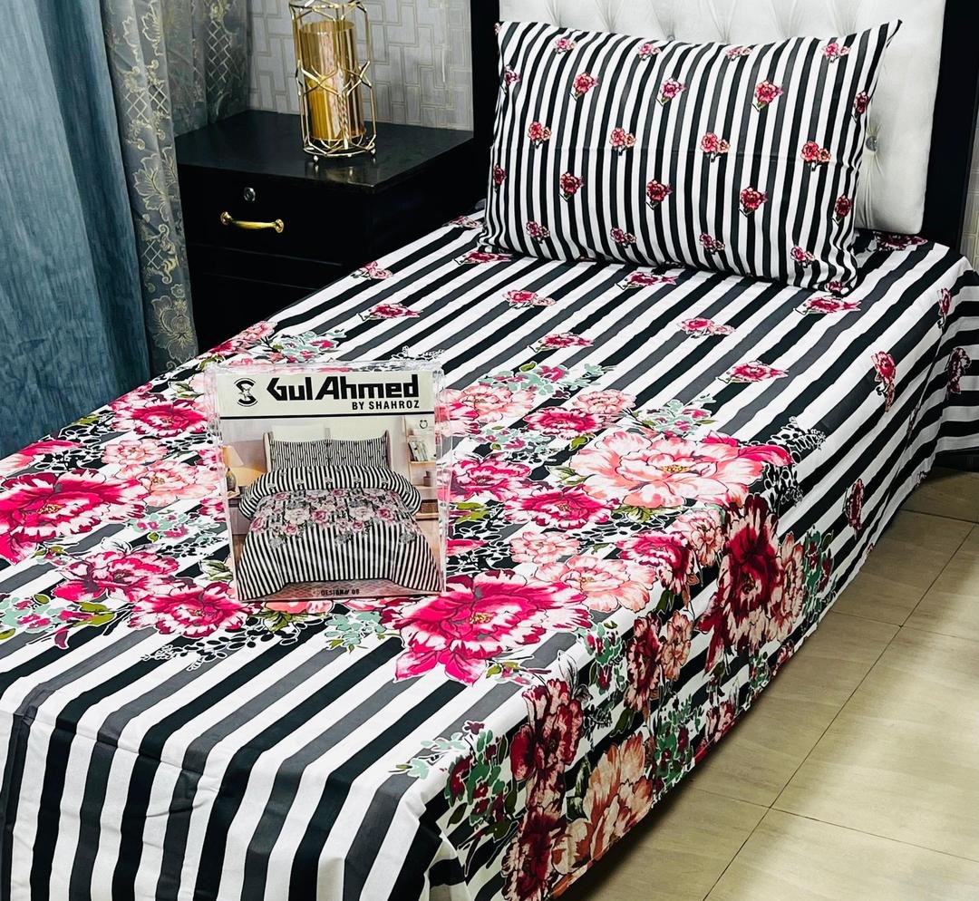 Cotton Salonica Printed Single Bedsheet Set with Pillow Covers