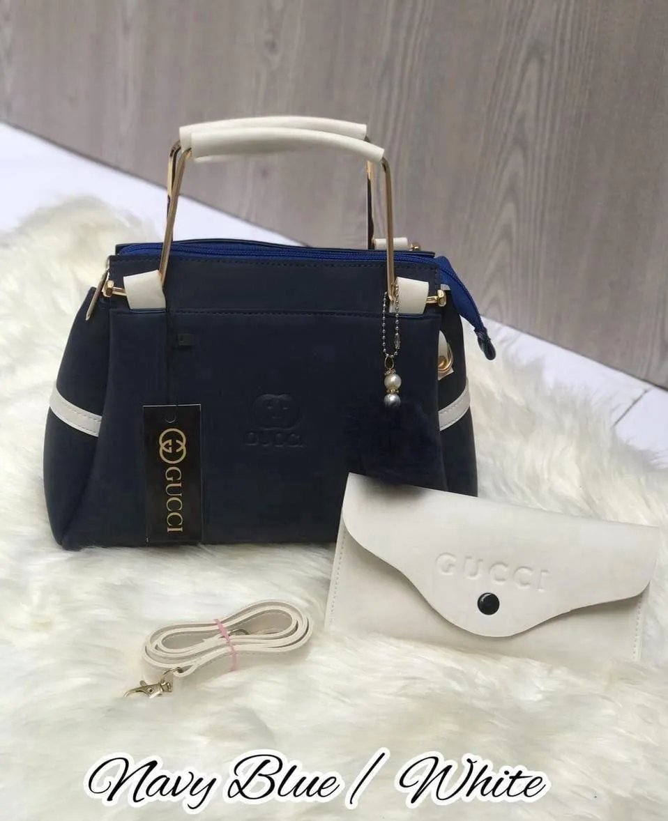 Navy Blue White Gucci Handbag Set with Wallet