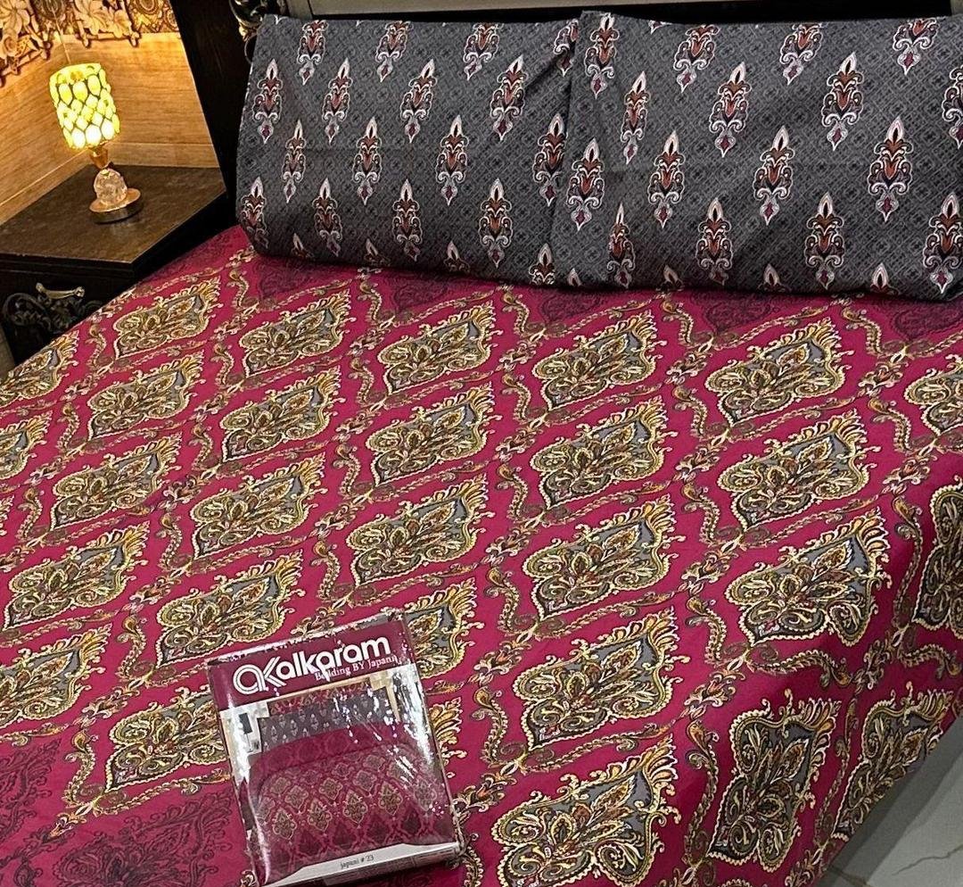 Double Bedsheet Set Red Gold Paisley Mix Cotton
